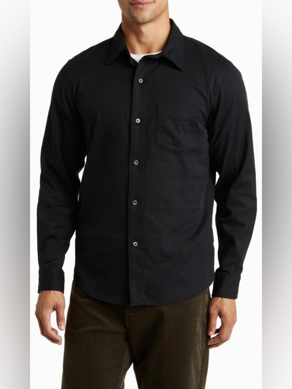 Buck Mason Black Long-Sleeve Draped Twill Button-Up Shirt